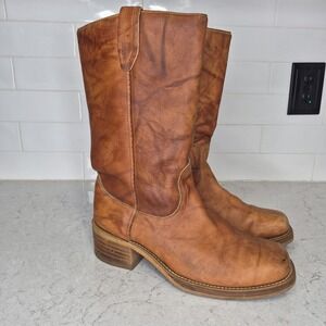 Vintage 70s ACME Campus Boots Tan Leather Pull On Western Mens 11 D